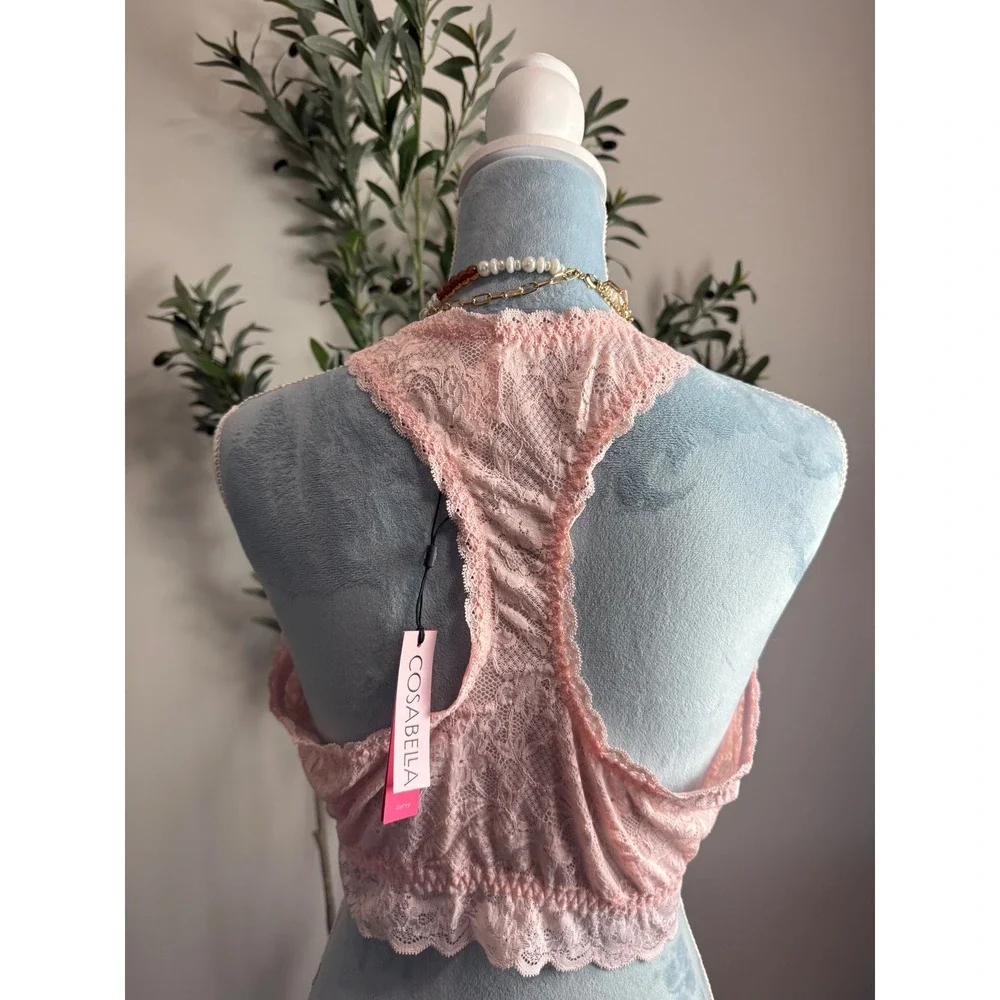 Cosabella Pink Lilly Lace Curvy Bralette Racerback Sexy & Soft NEVER1359 Size L - Picture 9 of 12